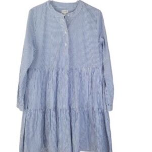 J. Crew Striped Stretch Cotton Poplin Tiered Button Front Dress S Blue White